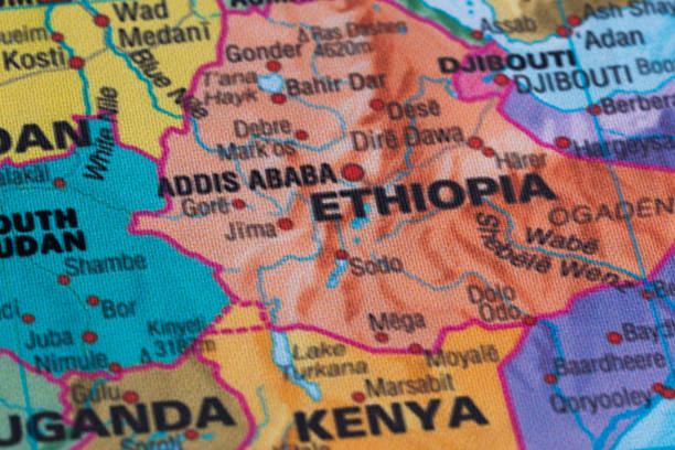 istock Map view of Ethiopia on a geographical globe. 1943393783