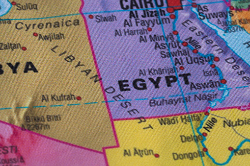 Map view of Egypt on a geographical globe