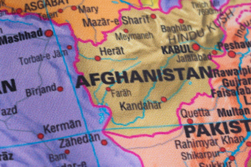 Map view of Afghanistan on a geographical globe