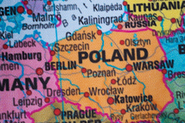 istock Map view of Poland on a geographical globe. 1943410906