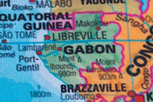 Map view of Gabon on a geographical globe