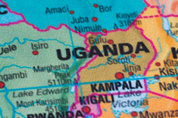istock Map view of Uganda on a geographical globe. 1943411597