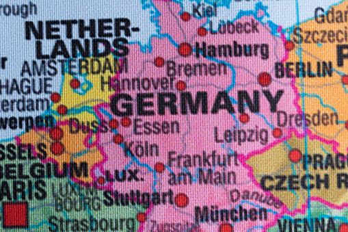 Map view of Germany on a geographical globe
