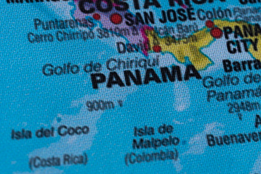 Map view of Panama on a geographical globe