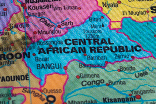 Map view of Central African Republic on a geographical globe