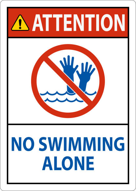 Pool Safety Sign Attention, No Swimming Alone Pool Safety Sign Attention, No Swimming Alone little grebe (tachybaptus ruficollis) stock illustrations