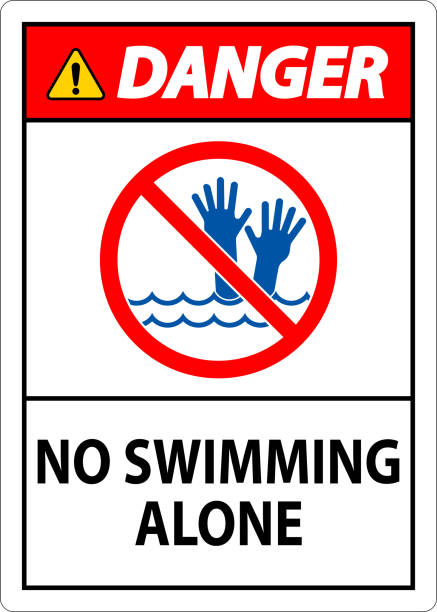 Pool Safety Sign Danger, No Swimming Alone Pool Safety Sign Danger, No Swimming Alone little grebe (tachybaptus ruficollis) stock illustrations