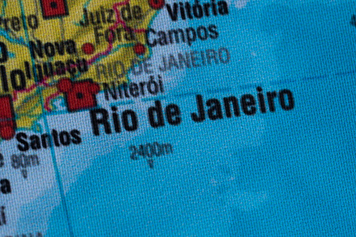 Map view of Rio de janeiro on a geographical globe
