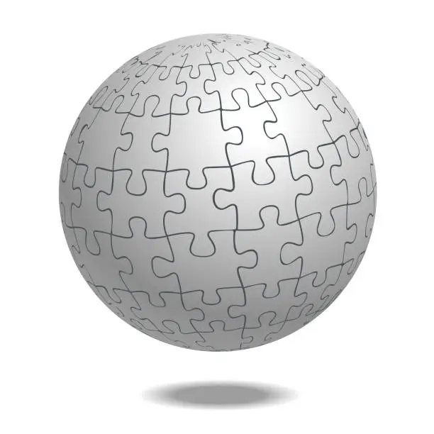 Vector illustration of Graphic material of spherical jigsaw puzzle, 3D illustration. Infographics. white.