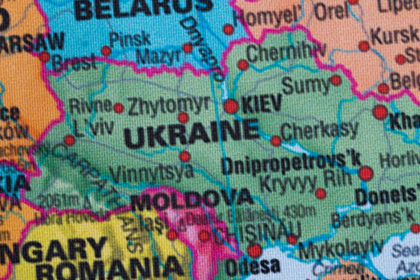 istock Map view of Ukraine on a geographical globe. 1943420062