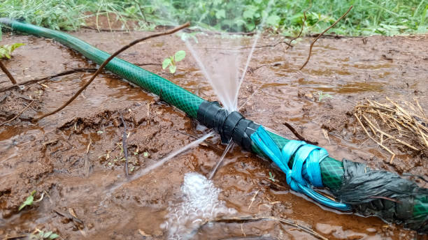 The leaking water hose is tied with old tire rubber
