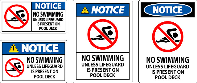 Notice Pool Sign No Swimming Unless Lifeguard Is Present On Pool Deck