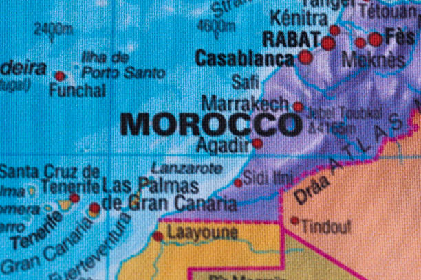 istock Map view of Marocco on a geographical globe. 1943421123