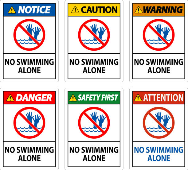 Pool Safety Sign Attention, No Swimming Alone Pool Safety Sign Attention, No Swimming Alone little grebe (tachybaptus ruficollis) stock illustrations