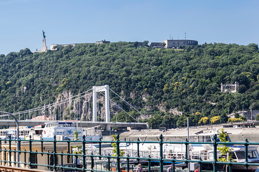 The Erzsébet Bridge and the citadella in Budapest, Hungary