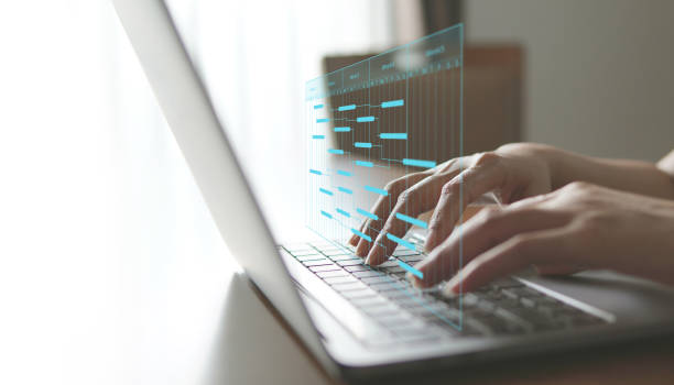 istock Business people check schedule on table in visual screen, meeting table schedule, business table, working table, online schedule. 1943640124