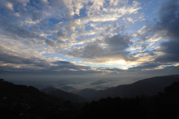 Nagarkot, Kathmandu, Nepal. Taken - November 30, 2023. Nagarkot is a hill station in outskirts of Kathmandu. It is a famous spot for watching sunrise and the view of the Himalayas. Here you can see a cloudy morning.