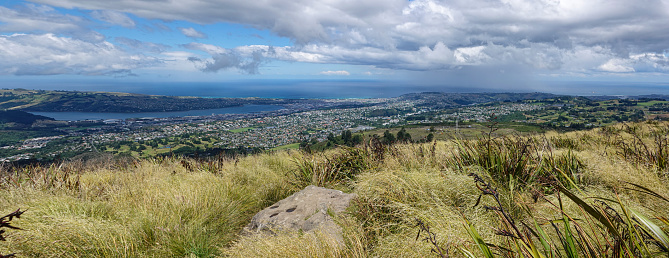 Panoramic view of Dunedin city from surrounding hills