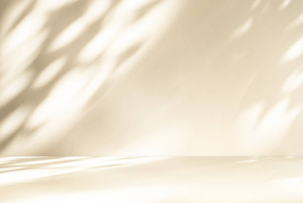 istock Wall interior background, studio and backdrops show products. with leaf shadow from window color beige and white. background for text insertion and presentation of product 1943939027