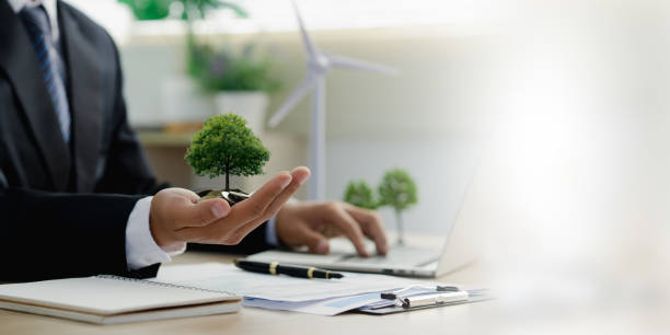 istock Businessman holding a tree for Environmental, Social and Governance responsibility.ESG concept.Sustainable development Green business. Sustainable Business or Green Company concept. 1944094846