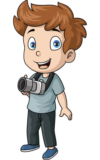 Vector illustration of Cute little boy holding camera