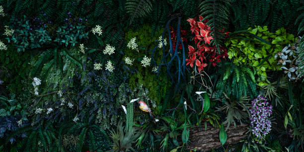 istock Group of dark green tropical leaves background. 1944144746