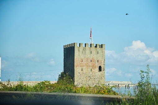 Ardeshen, Turkey. - July 05, 2023: Fortress tower in one of the cities of Turkey on the Black Sea coast