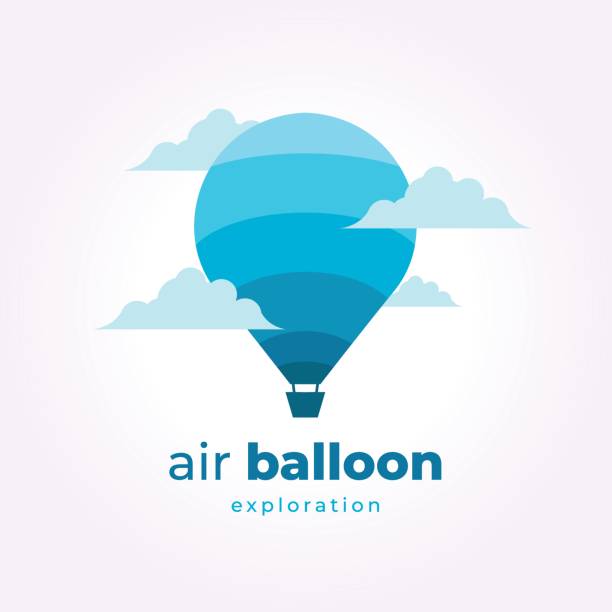 ilustrações, clipart, desenhos animados e ícones de design de modelo de ícone de balão de ar quente minimalista. vetor de ilustração do avião na nuvem - air vehicle business airplane multi colored