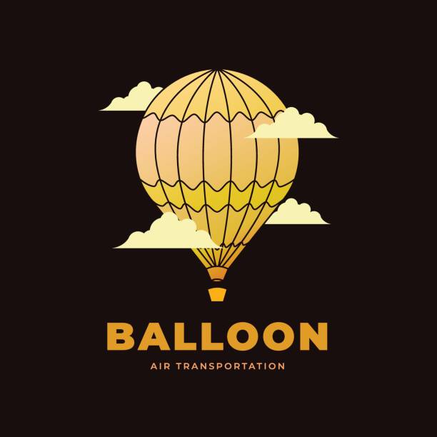 ilustrações, clipart, desenhos animados e ícones de design de modelo de ícone de balão mínimo. ilustração vetorial de um balão de ar quente nas nuvens - air vehicle business airplane multi colored