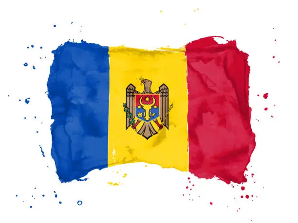 Vector illustration of Flag of Moldova, brush stroke background.  Flag of Moldova on white background. Watercolor style for your design, Republic of Moldova.  EPS10.