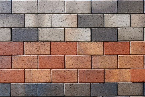 Demonstration palette of facing bricks of different colors