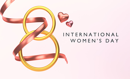 Ribbon Passing Through Golden Number 8 And International Women’s Day