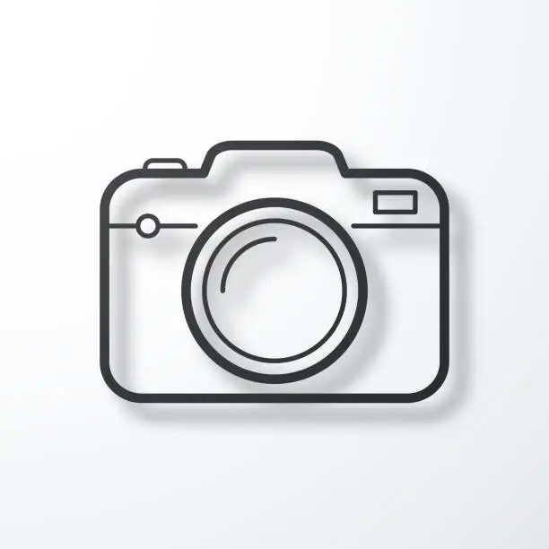 Vector illustration of Camera. Line icon with shadow on white background