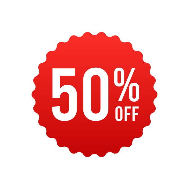 istock Discount 50 percent off banner, red label isolated on white background. Tags, badge, ribbon for promotion. Vector illustration 1944299096