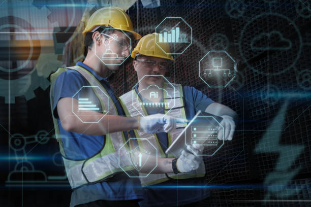 istock Team of  Engineers Use Tablet with visualize screen of the data statistic with ai technology in factory. 1944301167