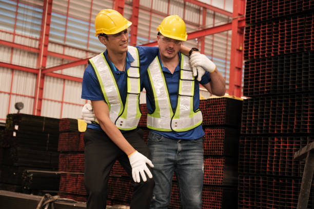 istock Engineer help anoter engineer, He has accident  on the work in factory. 1944302219