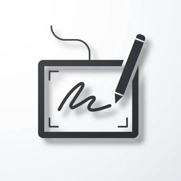 Vector illustration of Electronic signature. Icon with shadow on white background