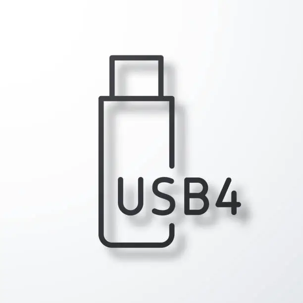Vector illustration of USB4 flash drive. Line icon with shadow on white background