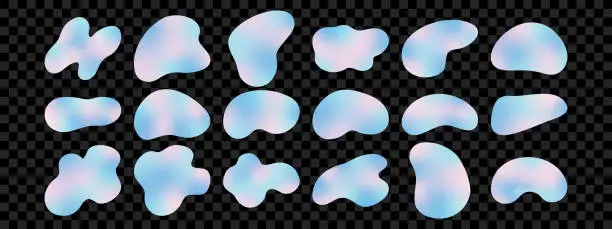 Vector illustration of Set of abstract holographic freeform shapes. Doodle design elements.