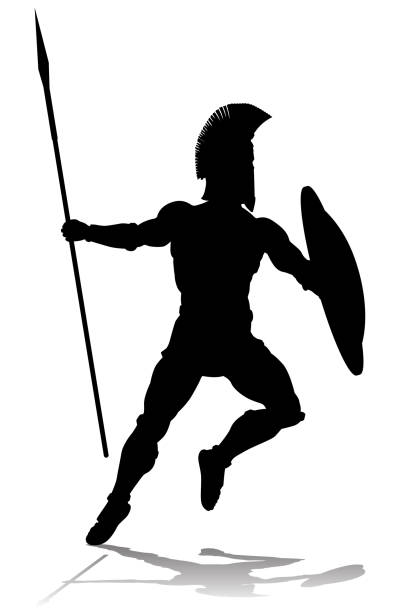 ilustrações, clipart, desenhos animados e ícones de spartan silhouette gladiator trojan greek warrior - roman army isolated on white classical greek
