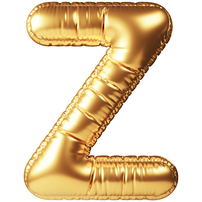 Gold helium balloon in form of capital letter Z. 3D realistic decoration, design element related for all celebration events and party, holiday greetings for birthday, anniversary, wedding and other