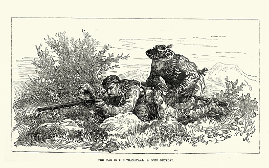 Vintage illustration Boer snipers, marksmen, during the First Boer War, 1881, History 19th Cetnury warfare