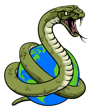 A snake wrapped around a world earth globe concept