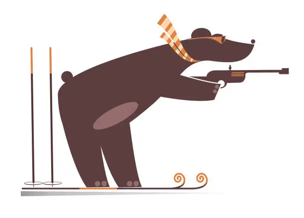 Vector illustration of Biathlon competitor bear