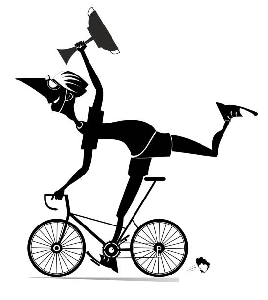 漫画の男が自転車に乗ってレースに勝つ - bicycle isolated white background cycling点のイ�ラスト素材／クリップアート素材／マンガ素材／アイコン素材