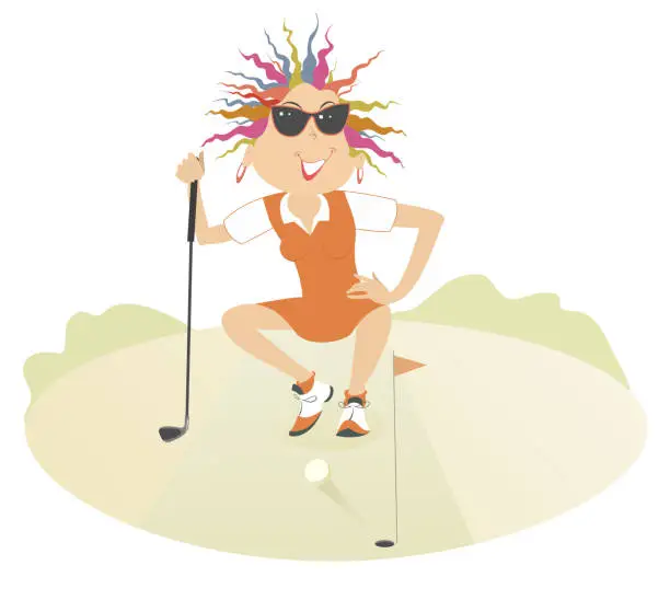Vector illustration of Golfer woman on the golf course