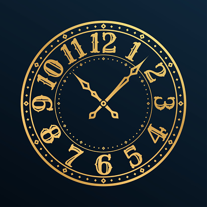 Vintage clock face. Old watch with retro numbers. Antique clock-face design. Vector illustration.