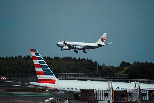 Narita, Japan – May 22, 2019: Air China Airbus A330-243 (B-5918) landing at Narita Airport, Japan