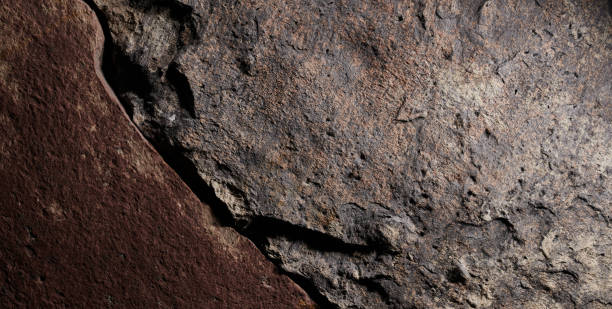 istock Brown stone texture, dark abstract background. Natural mineral rock close up details, empty backdrop with copy space for design 1944410252