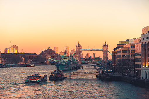 Skyline of the City of London by the river Thames